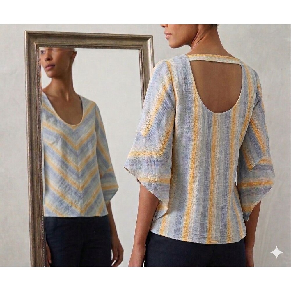 Drew Women’s Chevron Stripe Lined Top Size M Made in USA 3/4 Sleeve Blouse